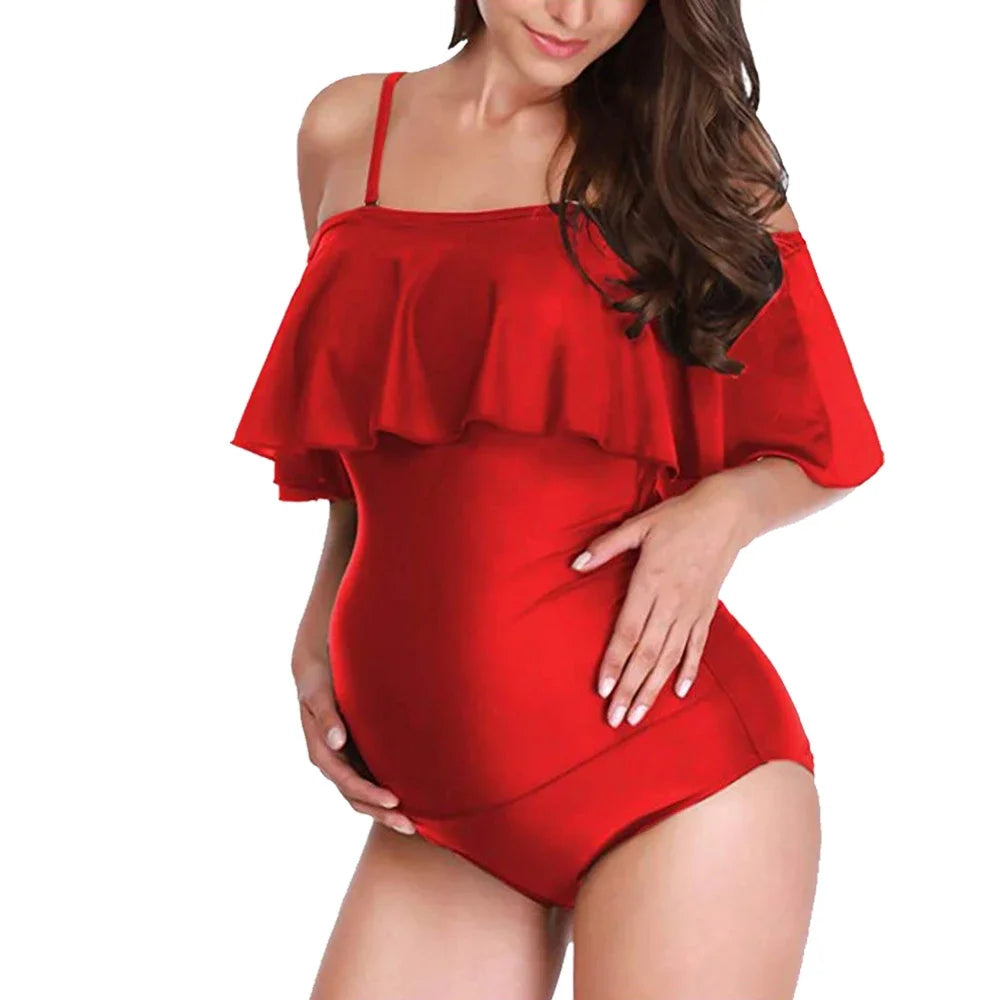 Ruffle Sleeve Maternity Swimsuit