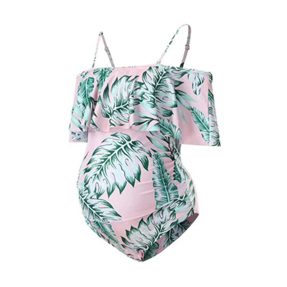 Ruffle Sleeve Maternity Swimsuit